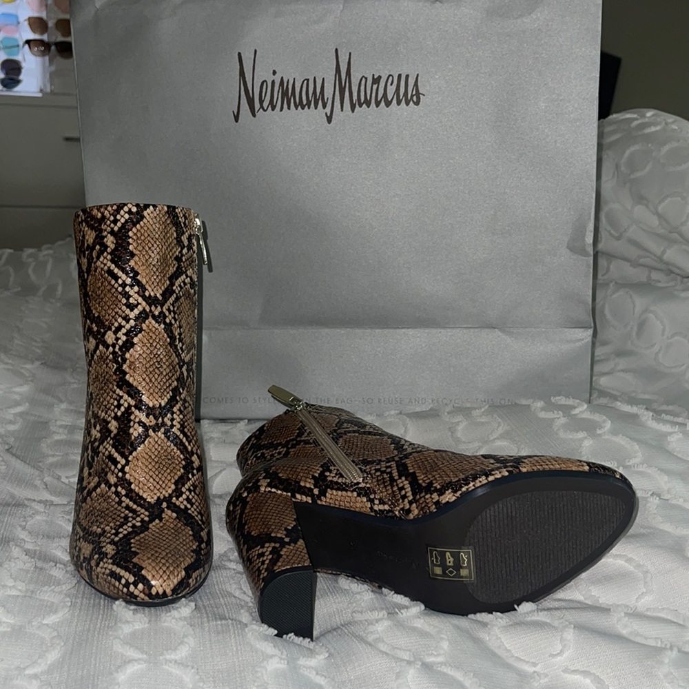 Neiman Marcus Bucasia Snake-Print Leather Booties